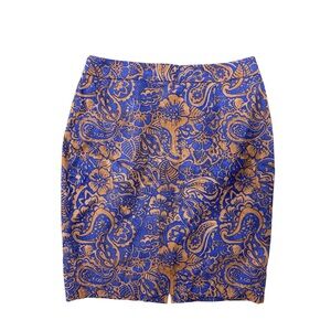 LOFT Blue and Gold Paisley Pencil Skirt